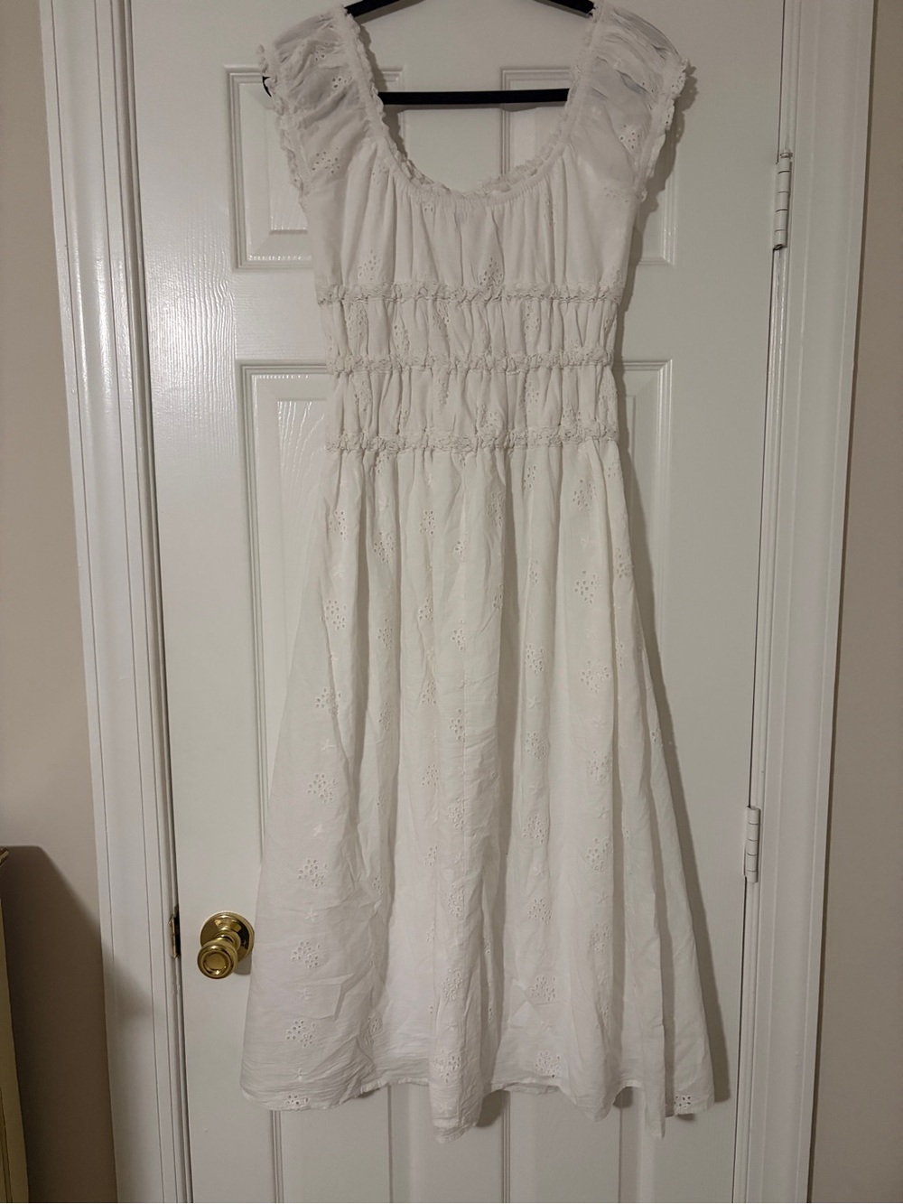 Women’s White Eyelet Smocked Summer Dress
